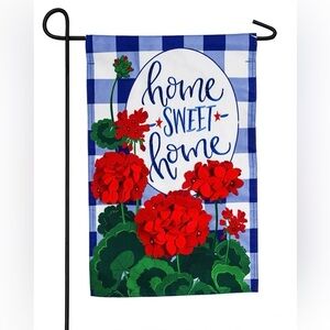 Evergreen Plaid Patriotic Geraniums Linen Double Sided Garden Flag
